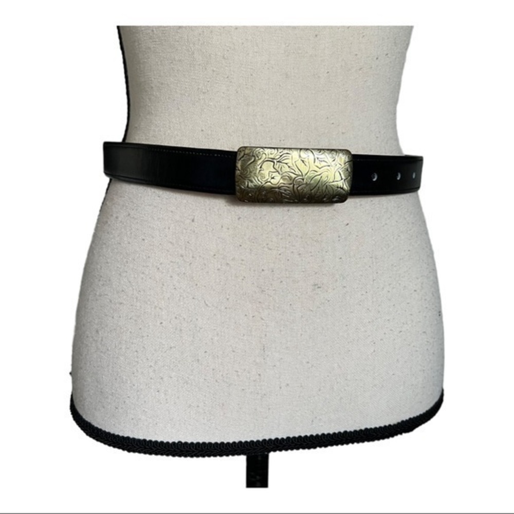 Vintage 90s Coach Black French Calf Skin Solid Brass Leather Belt Size S